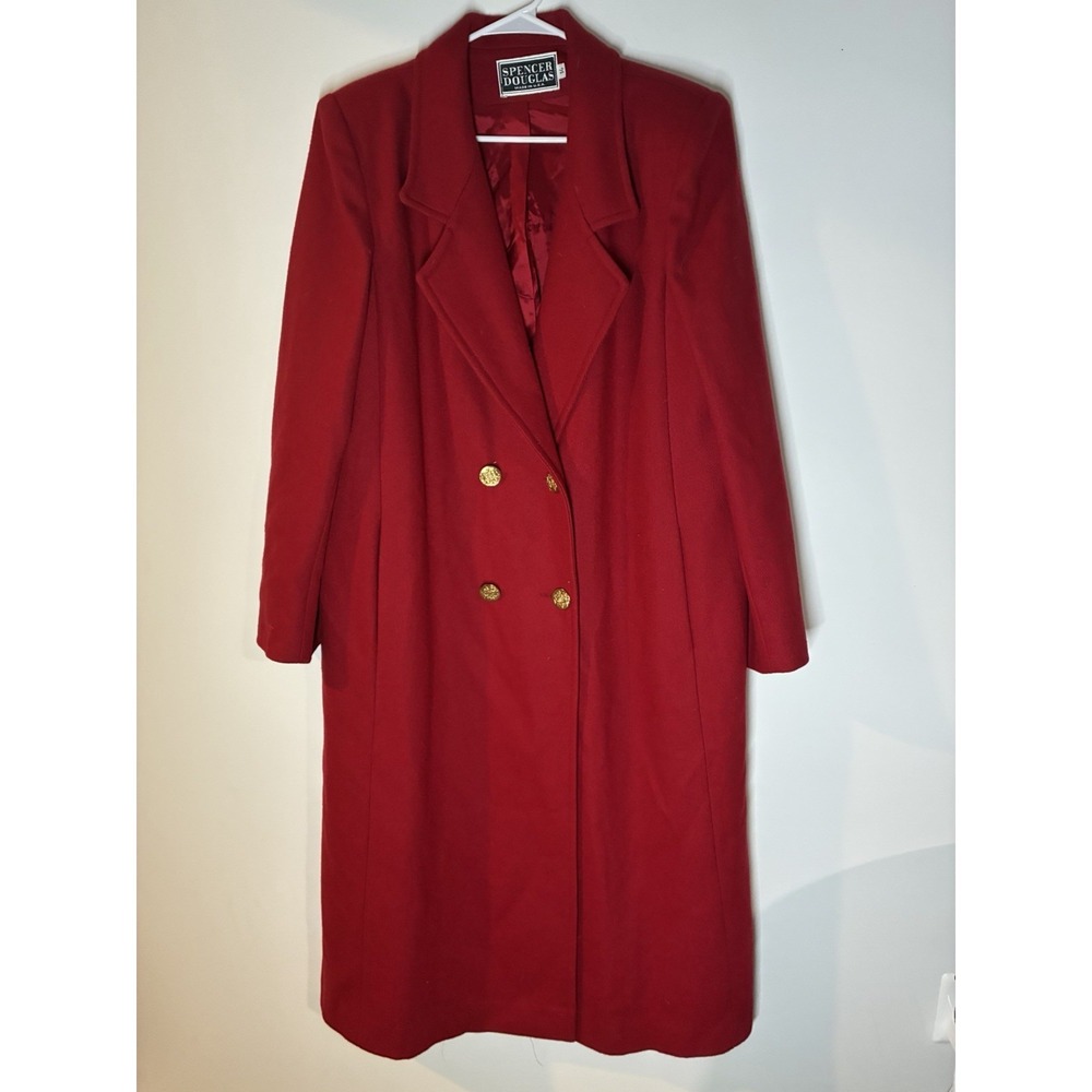Spencer‎ Douglas red wool coat double-breasted gold-toned buttons Size 14